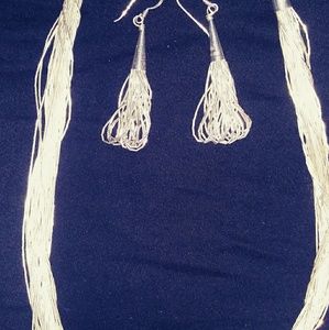 Liquid Silver 30 strand necklace w/earrings
